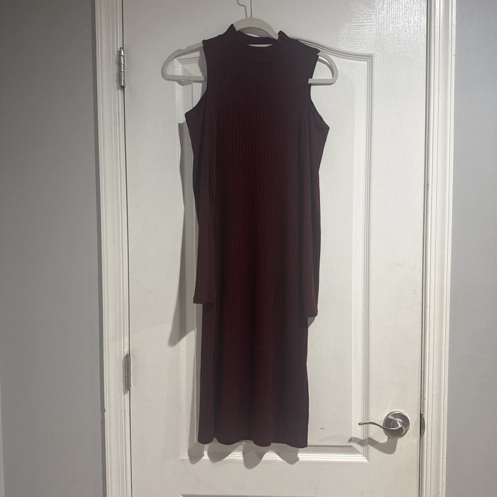 NWT One Clothing LA Burgundy Red Thin Sweater Cut Out Mock Neck Dress Size S